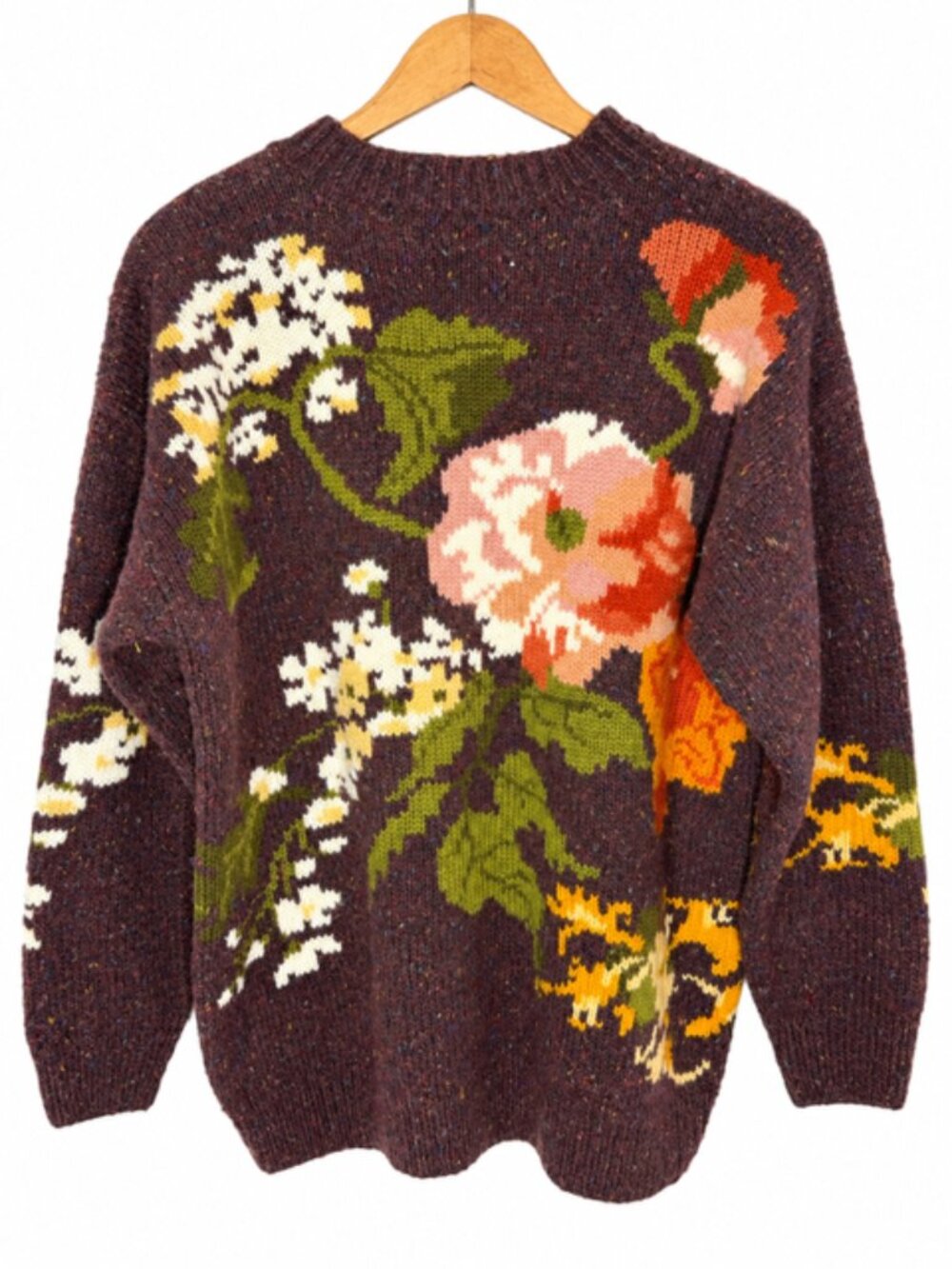 Vintage 80s 90s Express Handknitted Floral Sweater Cottagecore Wool Blend M - Picture 3 of 5
